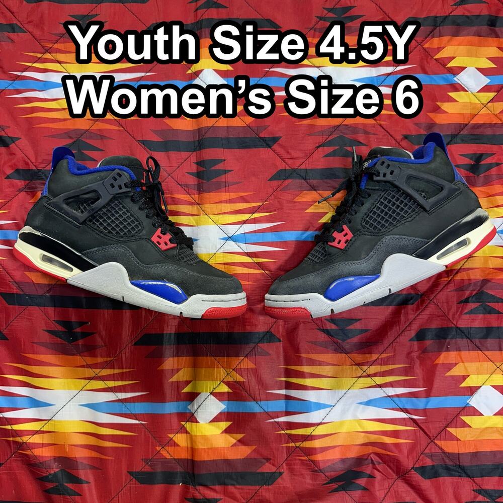 Nike Air Jordan 4 Retro Rare Air Black Red Blue Youth 4.5Y Women’s 6 IB4171-003